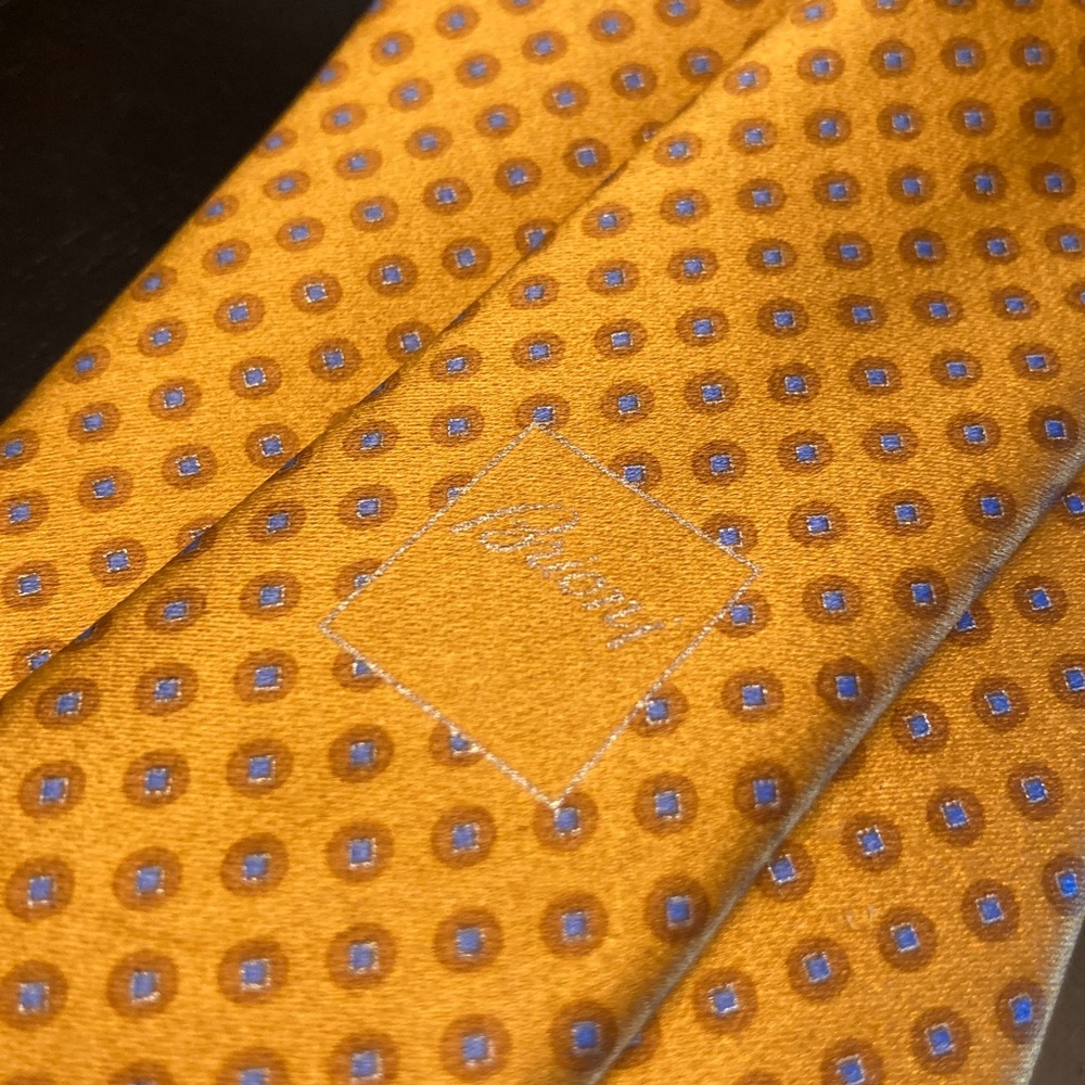 Brioni Printed Silk Tie Gold